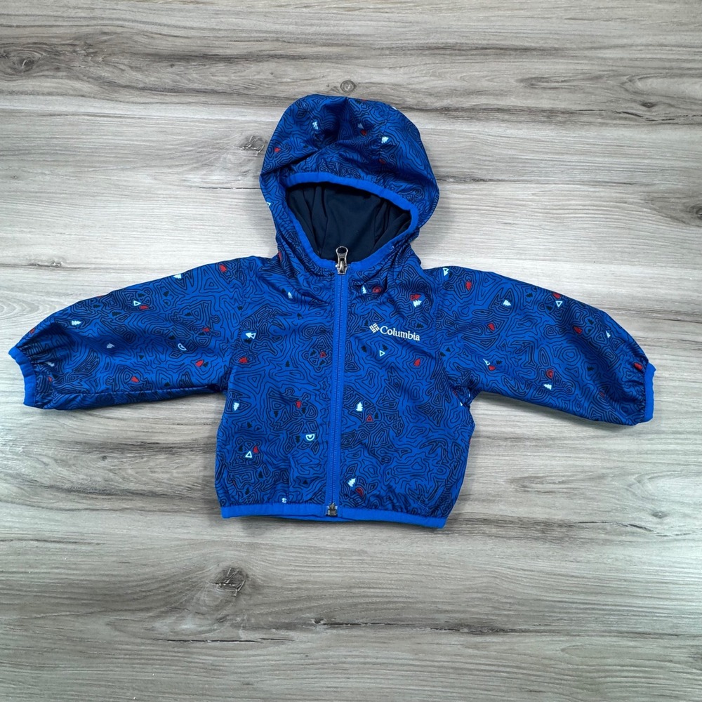 Columbia Boys Blue Topographic Omni-Wick‎ Hooded Windbreaker Jacket 3-6 Months